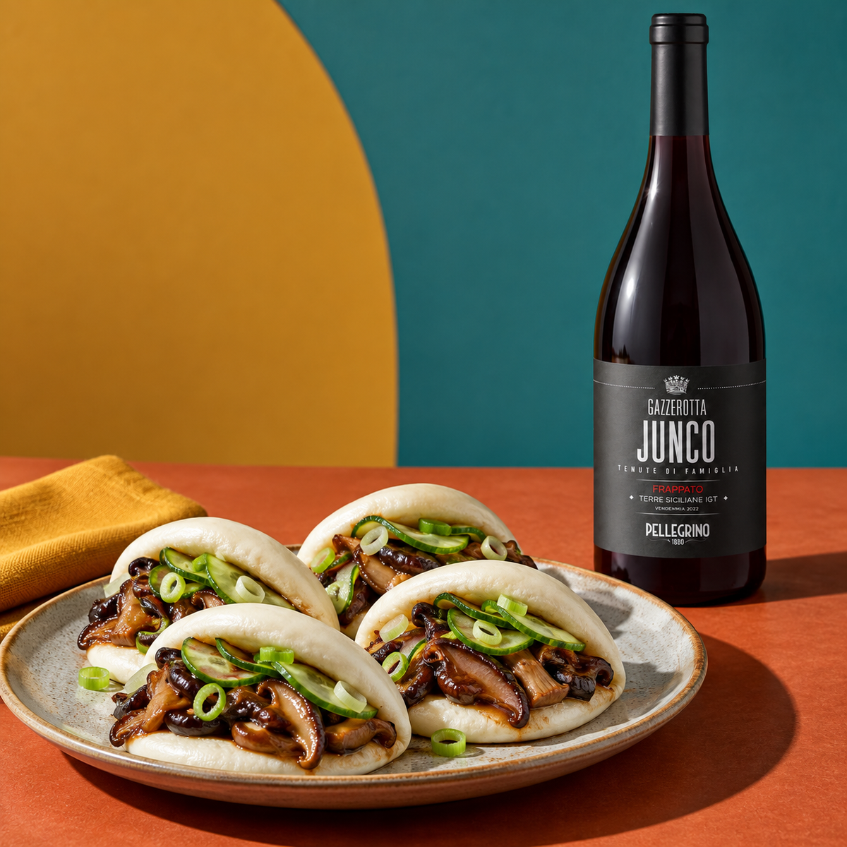 Sticky mushroom bao with quick pickled cucumber
