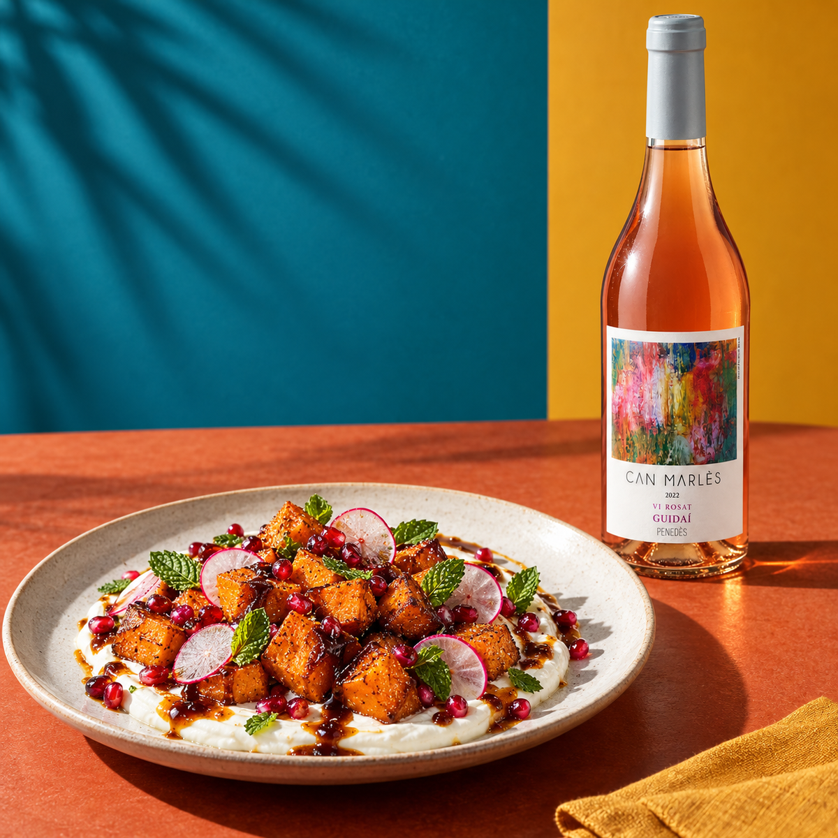 Sweet potato chaat with yogurt and pomegranate