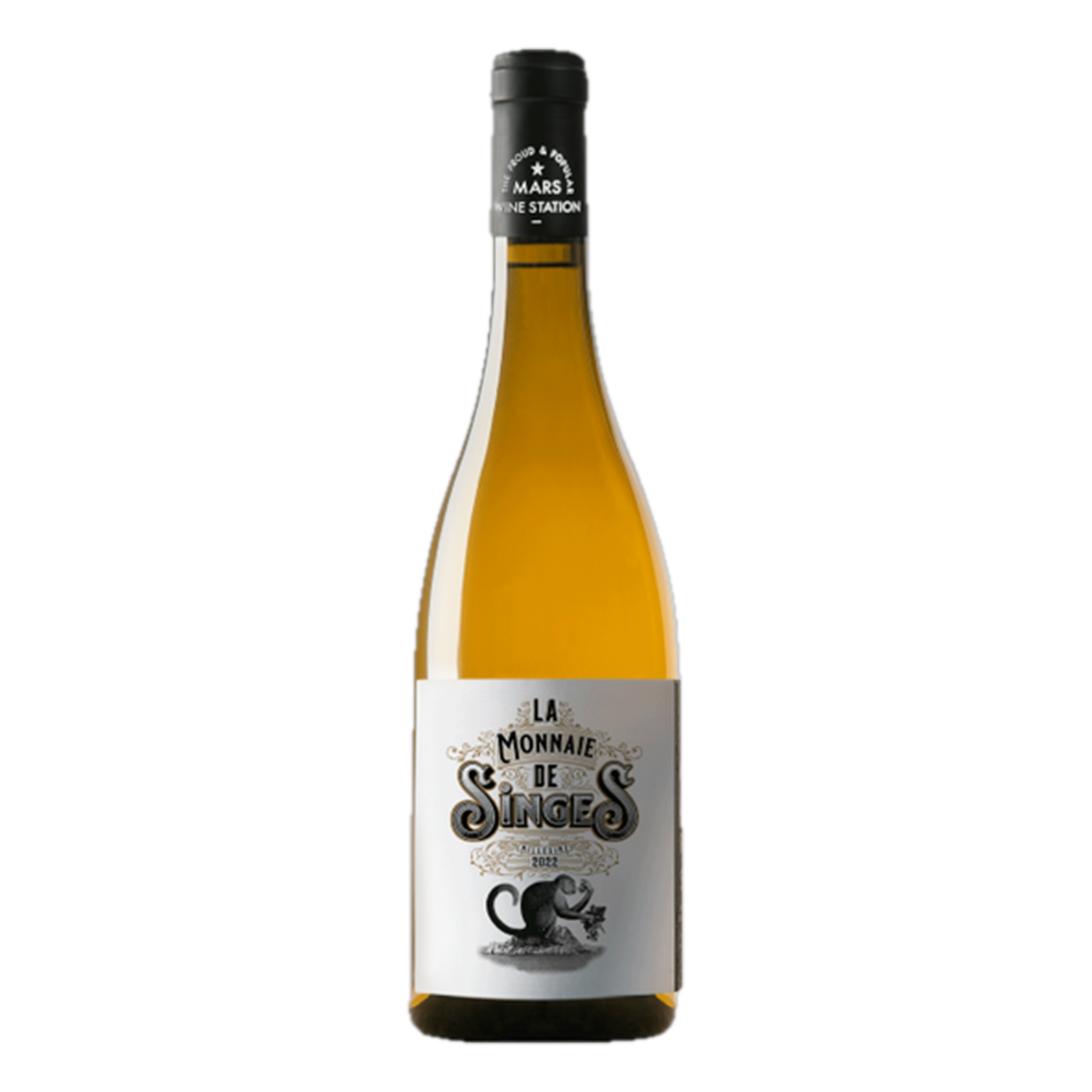 Mars Wine Station Monnaie de Singes White 2021 Viognier-Cuvée, 60 % Barrique, 40 % Stahl, Côtes du Rhône AOC, Bio-Trauben | Mars Wine Station Monnaie de Singes White 2021 Viognier blend, 60% barrel, 40% steel, Côtes du Rhône AOC, organic grapes