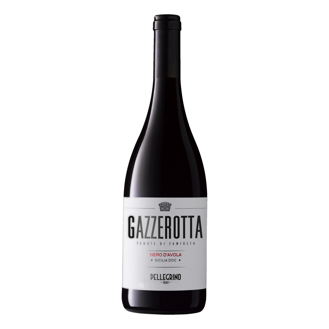 Flasche Pellegrino 1880 Gazzerota Nero d'Avola 2022, Sizilien Einzellage Rotwein, tonreicher Boden, Kirsche Pflaume Veilchen | Bottle of Pellegrino 1880 Gazzerota Nero d'Avola 2022, single-estate Sicily red wine, clay-rich soil, cherry plum violet
