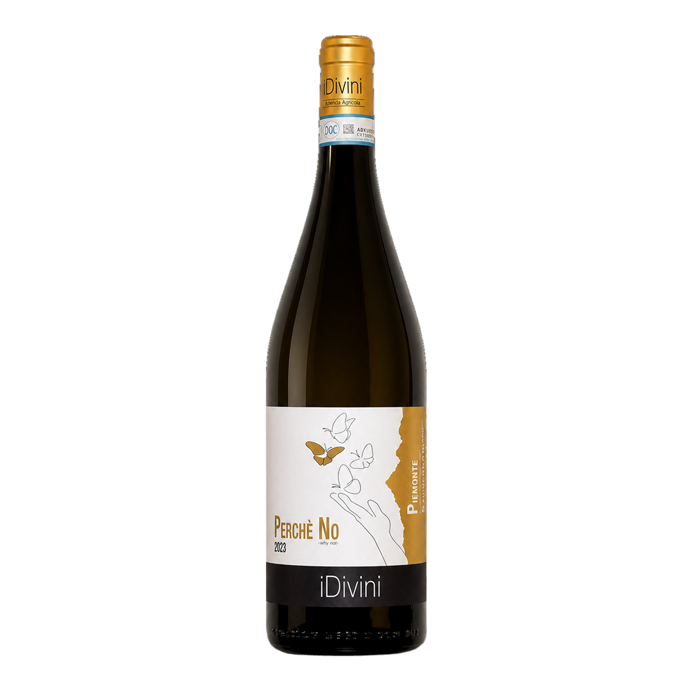 Flasche iDivini Piemonte Sauvignon Blanc 2023, Weißwein aus Monferrato mit Stachelbeere und Melone | Bottle iDivini Piemonte Sauvignon Blanc 2023, white wine from Monferrato with gooseberry and melon