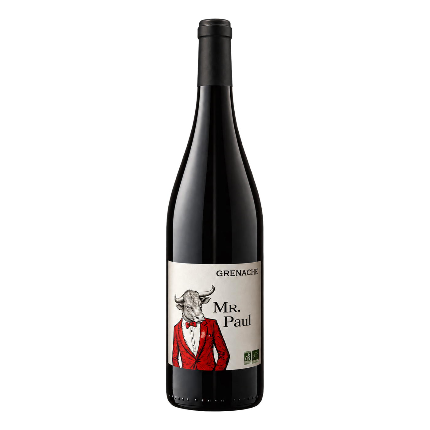Grenache Organic · Côtes du Rhône — catalog bottle with physically wrapped label perspective