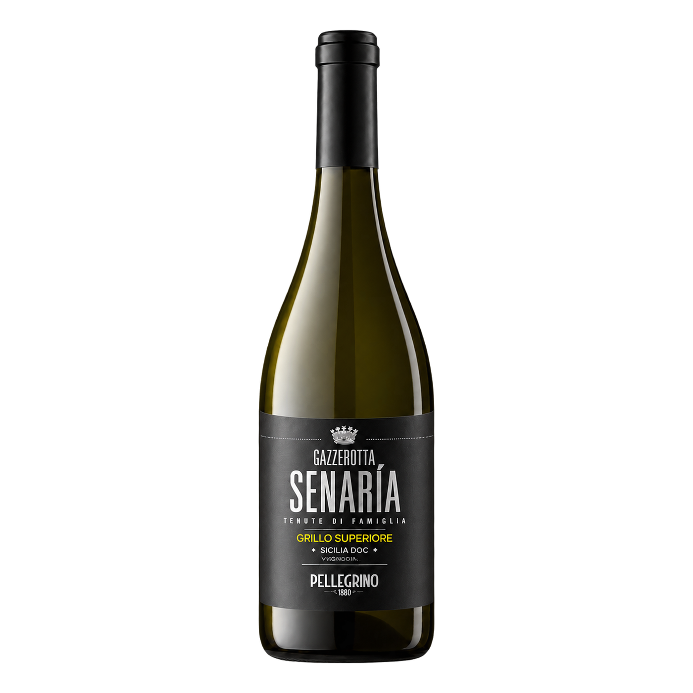 Grillo Superiore · Sicily — catalog bottle with physically wrapped label perspective