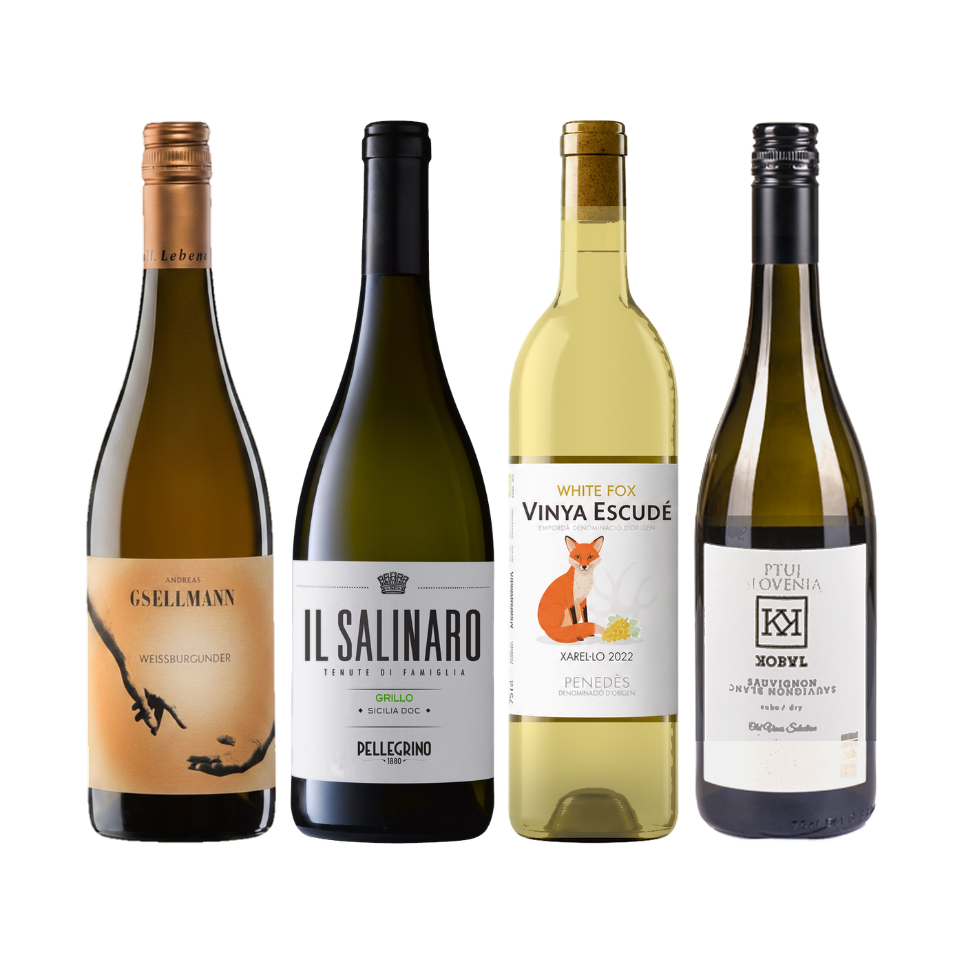 Four wine bottles in the Freundwein set Heller Moment