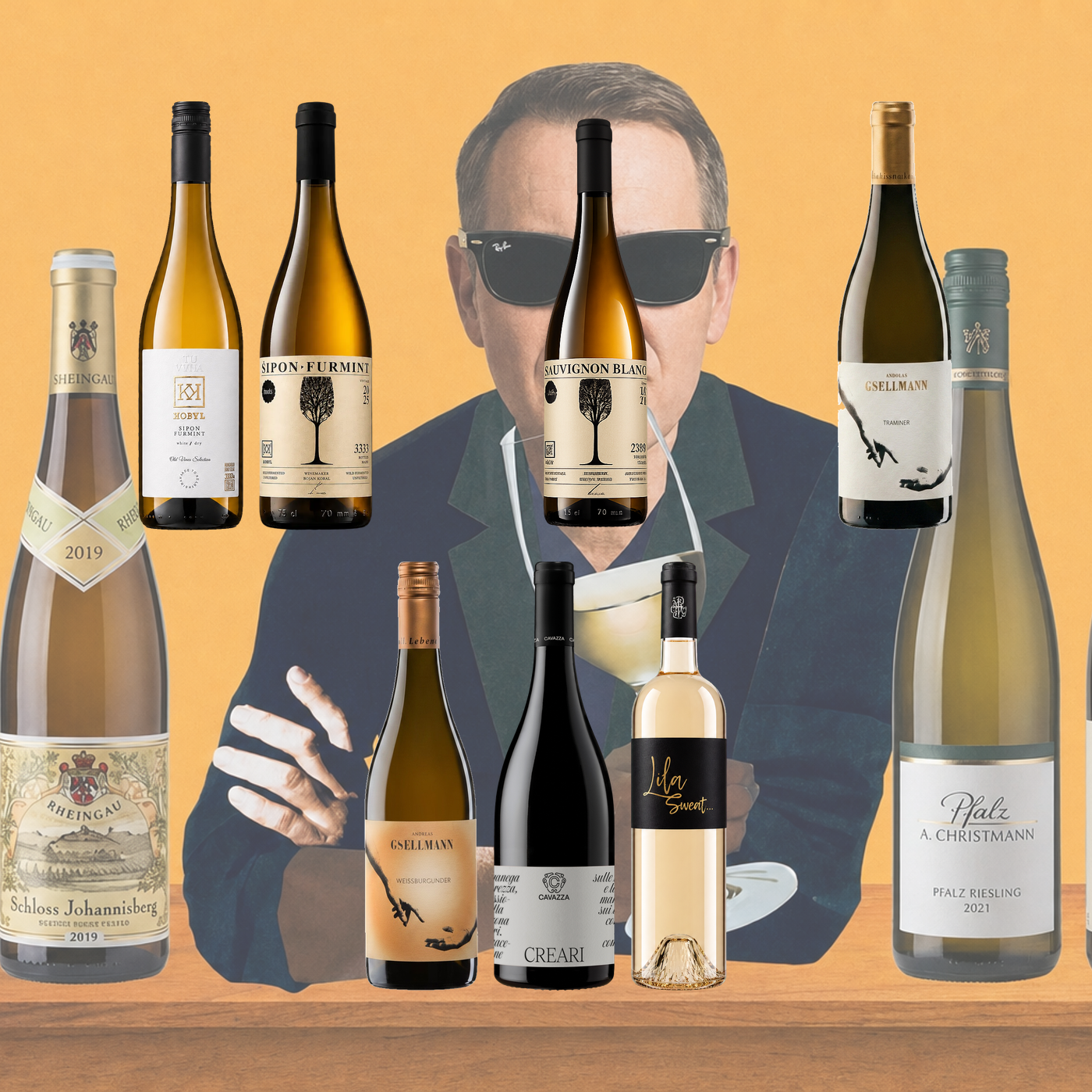 Seven wine bottles from the Riesling article