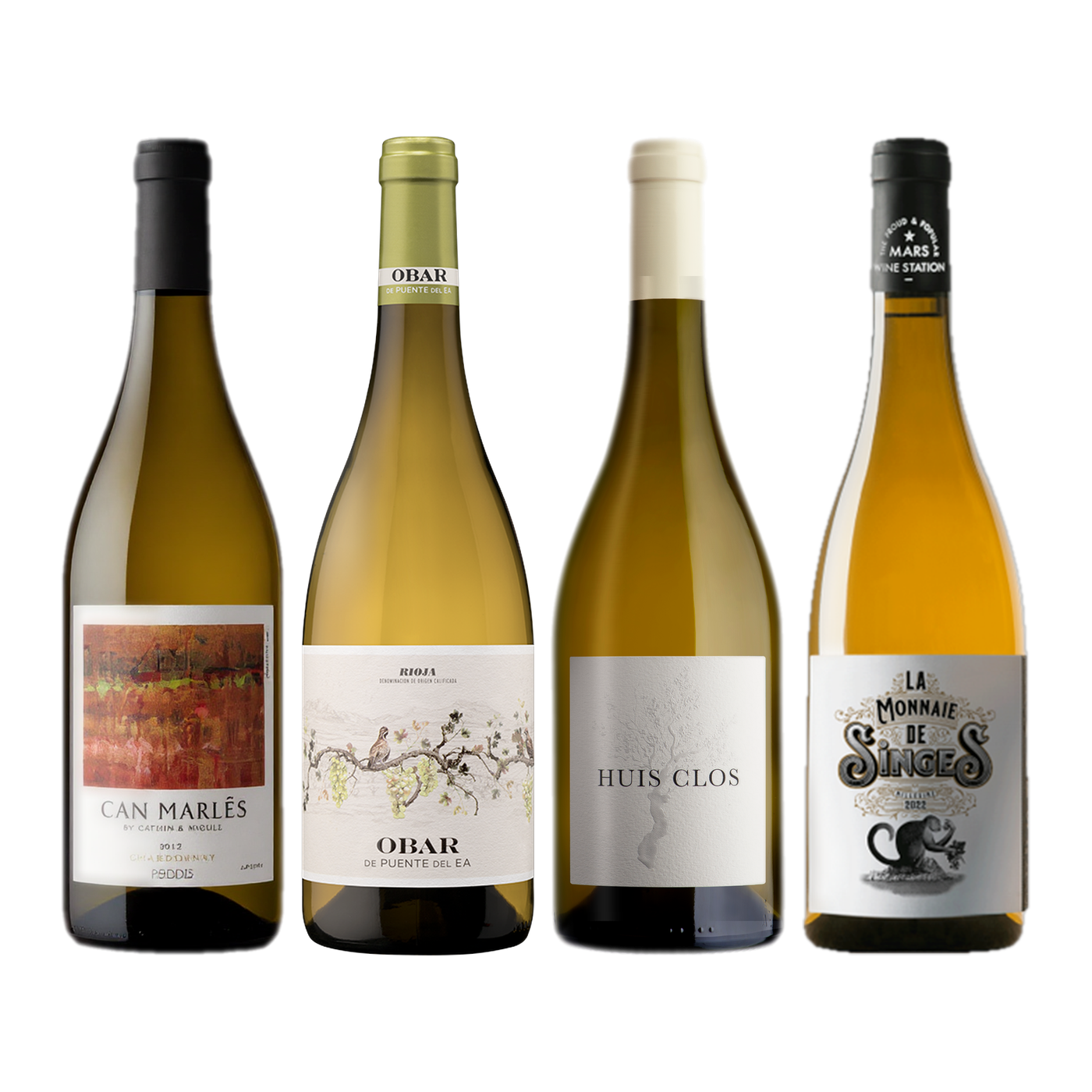 Four wine bottles in the Freundwein set Weiß mit Tiefe