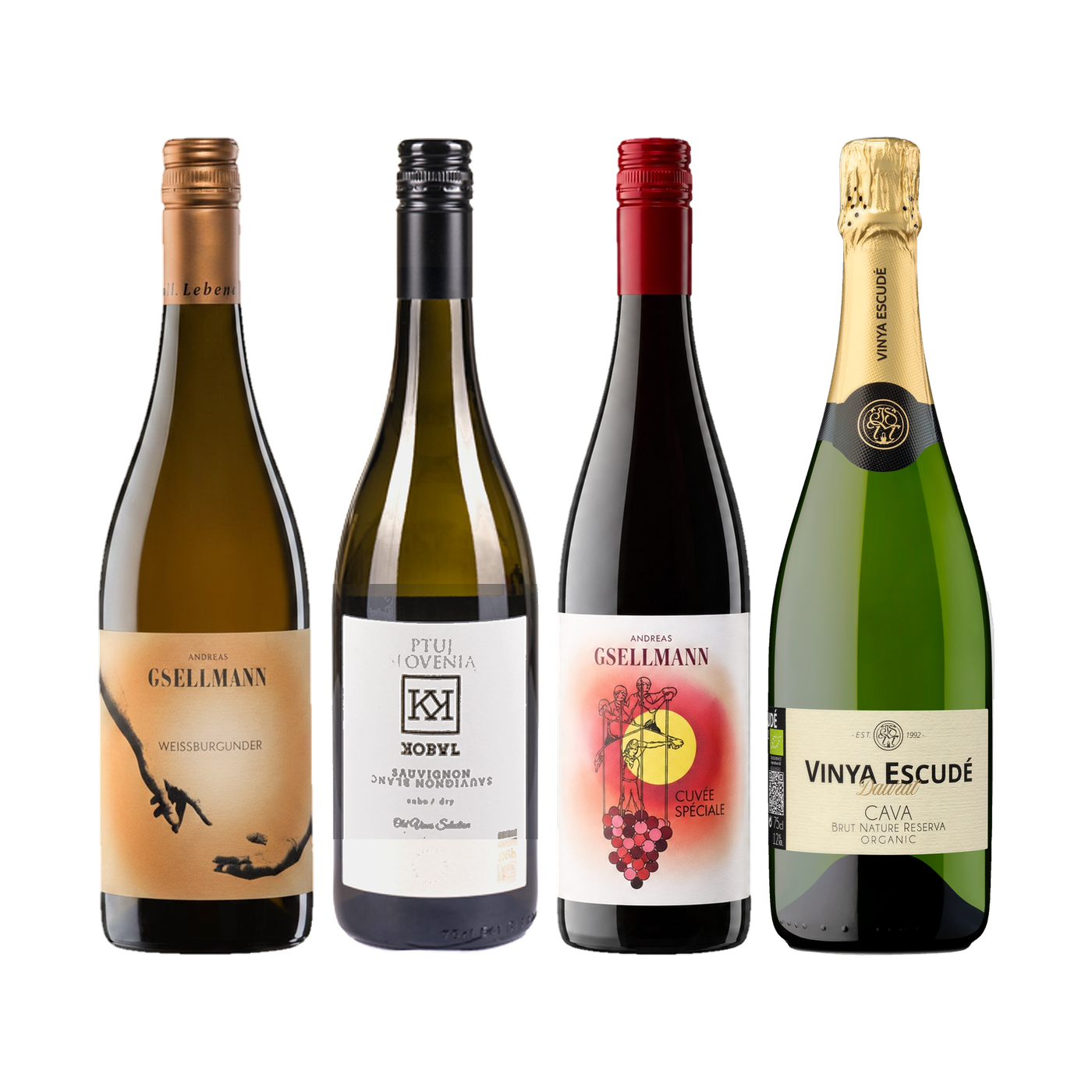 Four wine bottles in the Weinzeichen set My kind of evening