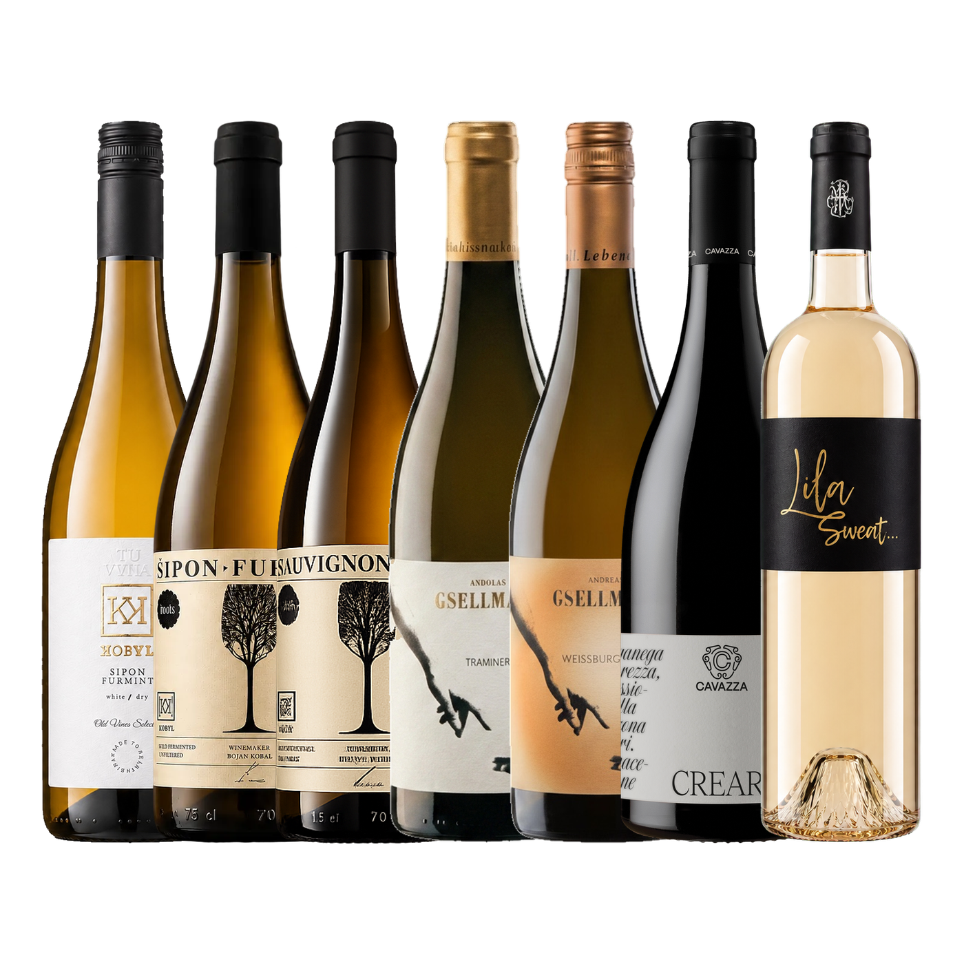 Seven wine bottles from the Riesling article