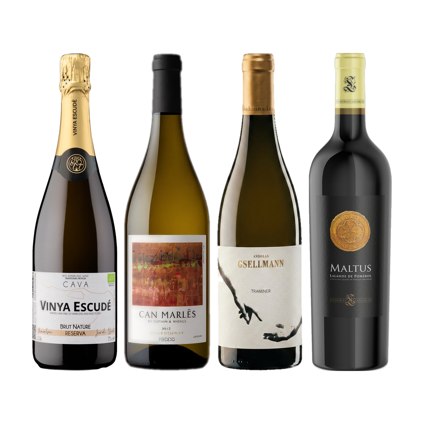 Four wine bottles in the Weinzeichen set Little special things