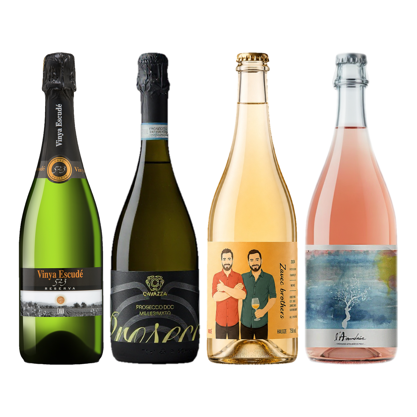 Four wine bottles in the Weinzeichen set Here is to us