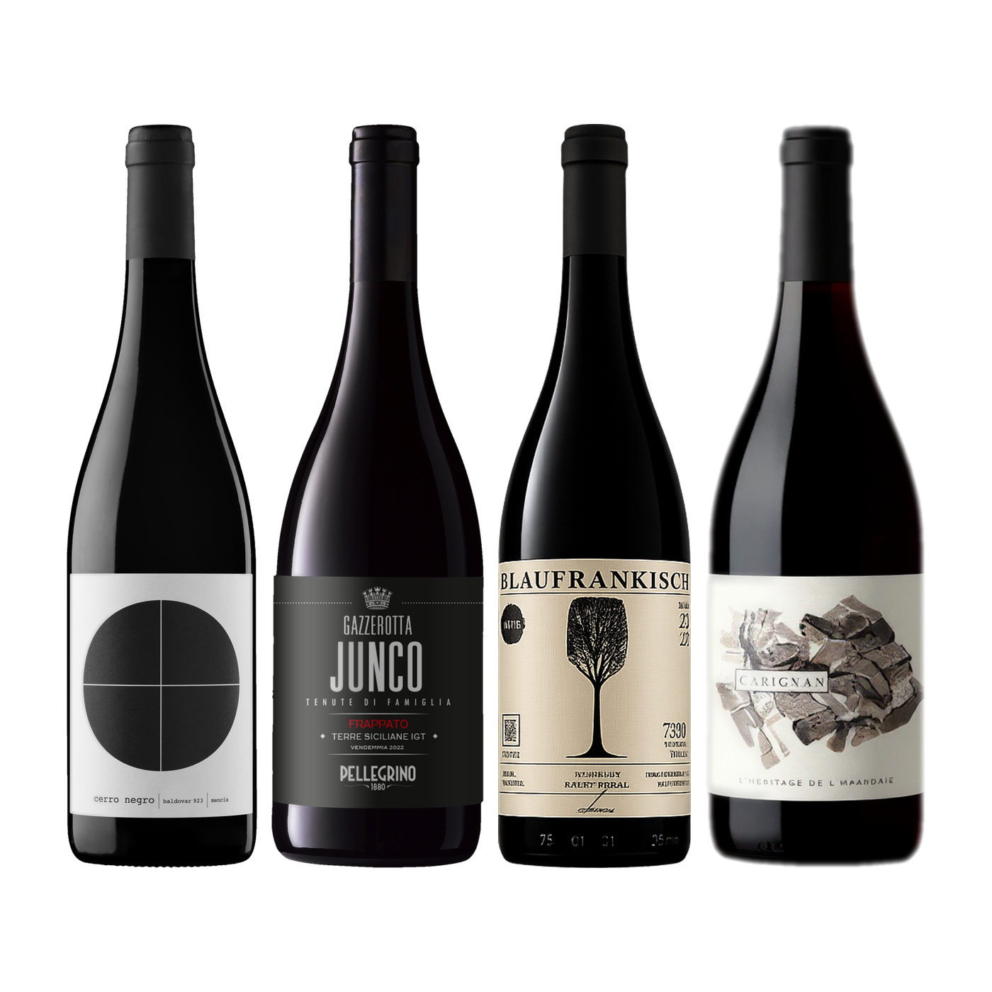 Four wine bottles in the Weinzeichen set Red, rediscovered