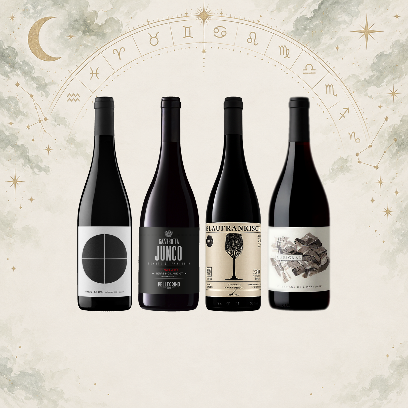 Four wine bottles in the Weinzeichen set Red, rediscovered