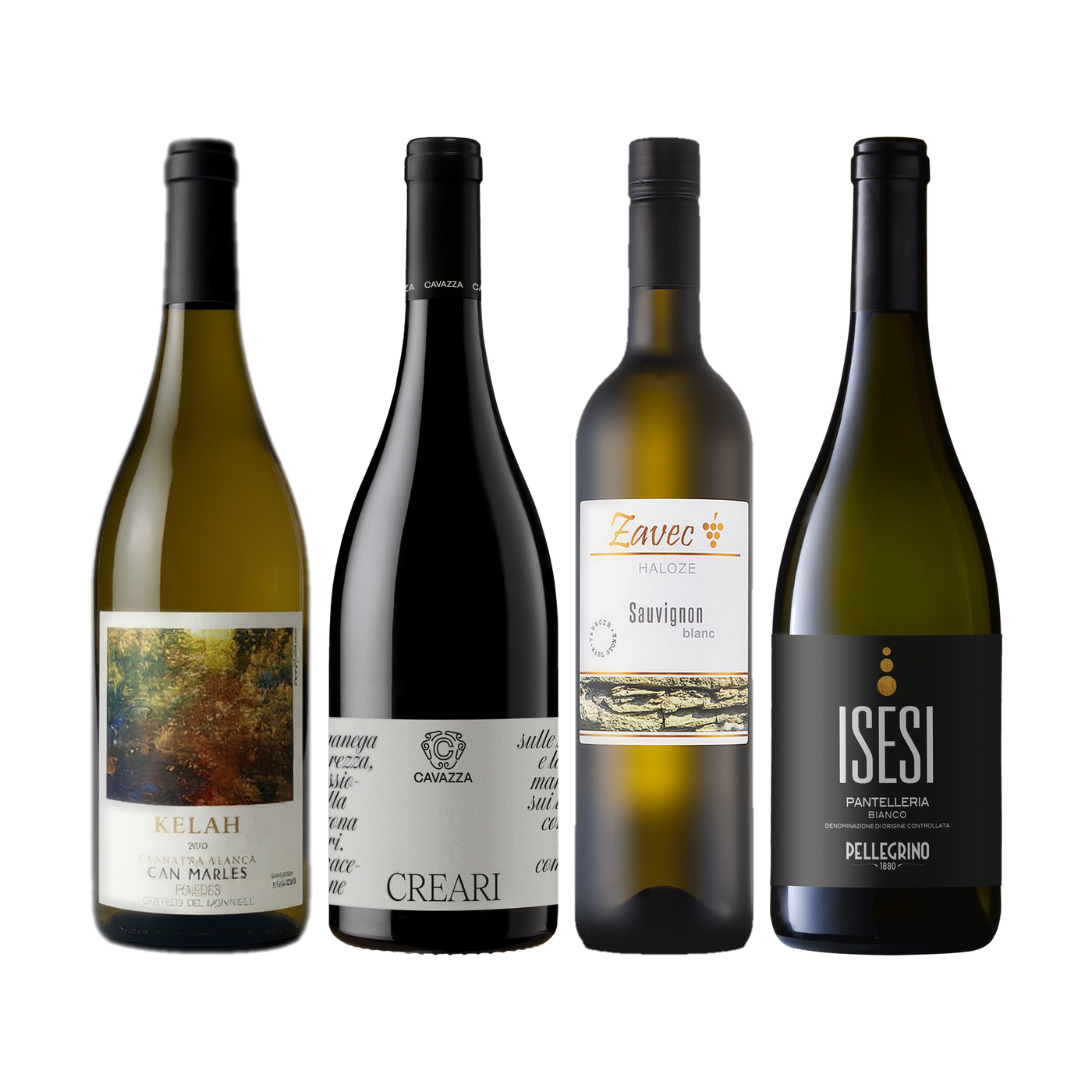 Four wine bottles in the Weinzeichen set White with a twist