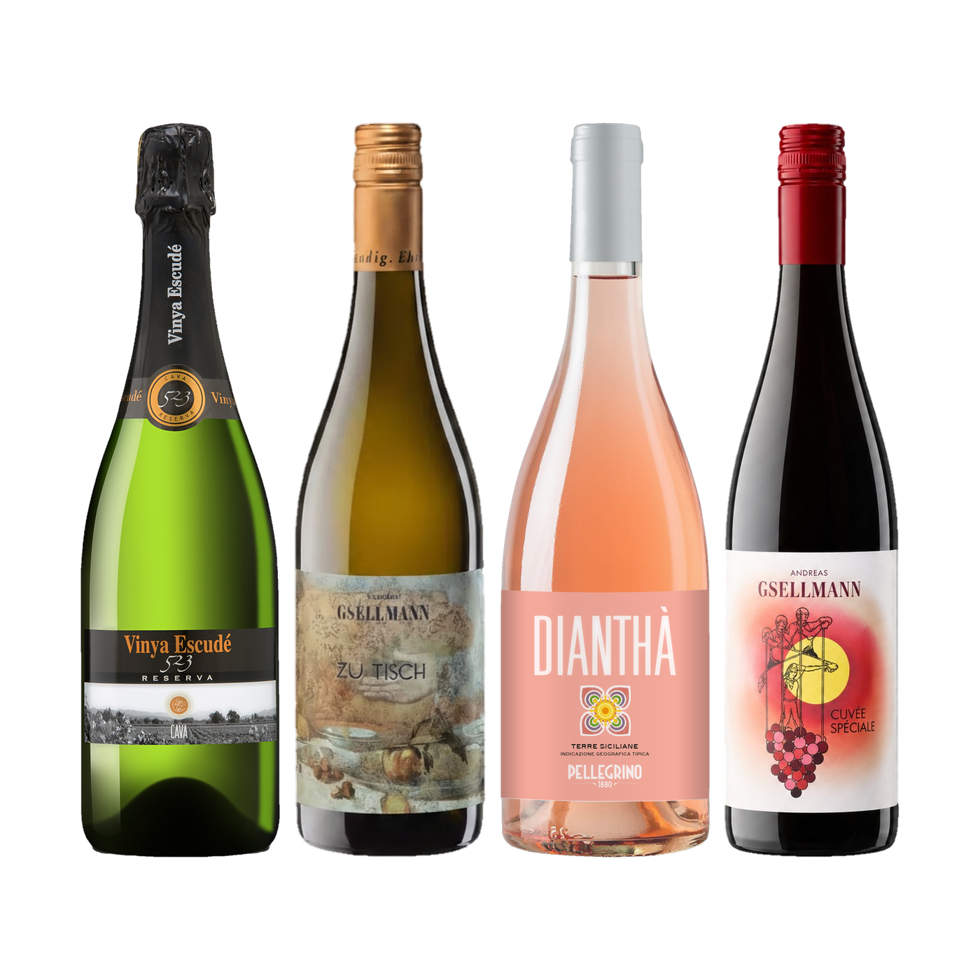 Four wine bottles in the Weinzeichen set Room for everyone